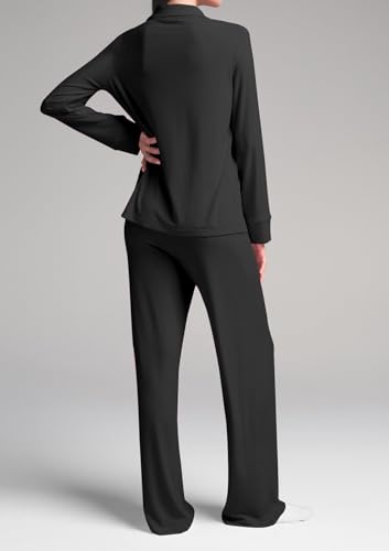 Womens Pajama Sets 2 Piece Button Down Long Sleeve Soft Knitted Sleepwear Pjs Lounge Sets Nightwear4