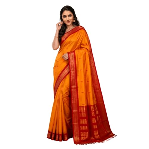 Image of Pure Kalyani Cotton Saree | Zari Border & Blouse Piece - Lata Gadwal Design | Traditional Saree