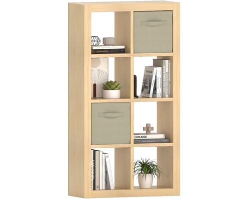 furtble Bookshelf with Storage Bins, 8-Cube Storage Organizer, Modern Wood