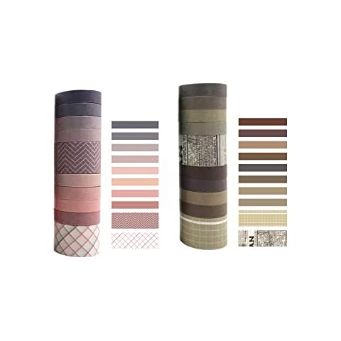 KEUGT 20 Rolls of Washi Tape, Decorative Tape, Vintage Colored Tape, Masking Tape for Scrapbooking, Journaling, Planners, DIY Making, Craft Creations, Bullet Journaling Cover