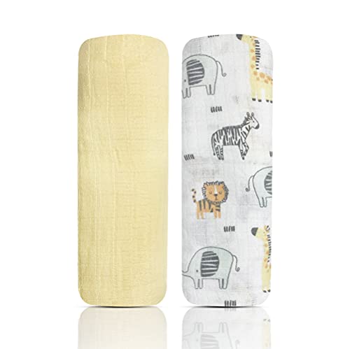 Image of MODERN BABY Muslin Swaddle Blankets Newborn 2 Pack Soft Baby Wraps for Baby Boy 100% Cotton, Safari