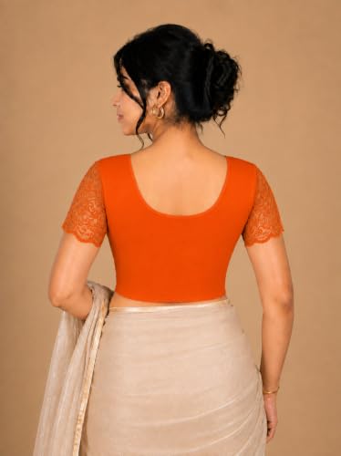Image of Abhi Cotton Readymade Saree Blouse for Women- Half Net Sleeves, Round Neck, Regular-fit, Stretchable, Pull-on Style Blouse