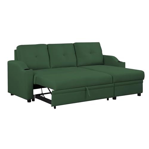 Image of Casaliving Ravonna RHS 4 Seater L Shape Corner Sofa Cum Bed for Living Room (Green Fabric) Premium Fabric Sofa