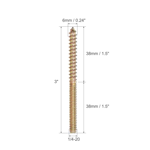 Image of uxcell 1 /4-20x3 Hanger Bolts, 16pcs Double Ended Screws Wood Dowel Screws for Furniture