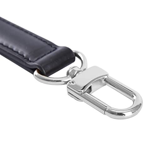 Image of Genuine Leather Plain Strap Replacement Top Handle Leather Strap for Handbag (Black-Silver Lock, 14.5 in)