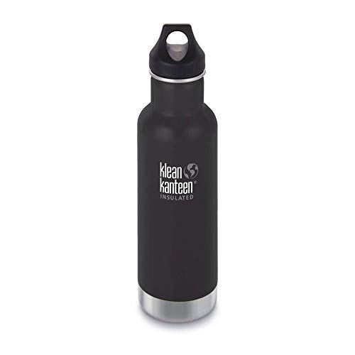 Klean Kanteen Classic Stainless Steel Double Wall Insulated Water Bottle with Loop Cap, 20-Ounce, Shale Black