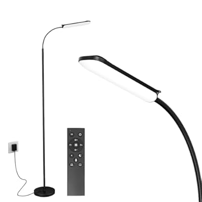 FRIDEKO HOME LED Floor Lamp with Remote, Dimmable Bright Reading Lamp for Crafts, Painting, Office & Bedroom, Adjustable Gooseneck Standing Light, 4 Color Temperatures, 1800LM, Touch Control, Black