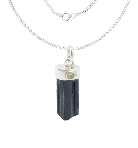 Only faith Collier en tourmaline noire brute en argent sterling 925, chaîne en argent italien 45 cm, pendentif 2 tailles L et mini, pierre naturelle authentique, Pequeño, Argent, Pas de gemme