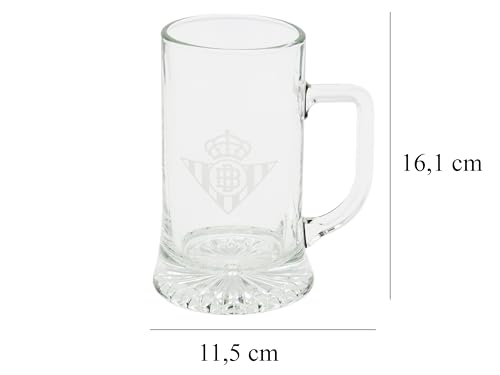 CYPBRANDS Real Betis Balompié, Jarra de Cerveza, Vidrio, Capacidad 500 ml, Transparente, Producto Oficial