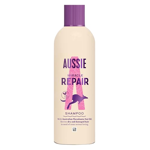 Aussie Miracle Repair Champú 300ml. Revive el Pelo Seco y Dañado. Limpia Suavemente y Repara para un pelo Saludable. Enriquecido con Aceite de Nueces de Macadamia Australianas. Vegano y CrueltyFree