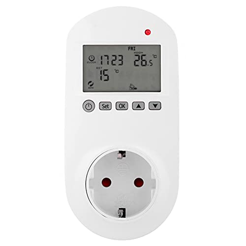 Qiterr 【𝐏𝐚𝐬𝐜𝐮𝐚】 Controlador de Temperatura, Controlador de Temperatura del termostato de calefacción Digital con Toma inalámbrica HY02TPR (Enchufe de la UE 200-240V) Cover