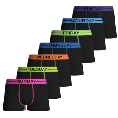 Brandless Collective Days of the Week Boys Boxers - 7 Pack Cotton Boys Underwear Multipack Breathable Kids Boxers with Flexible Fit Soft Waistband & Secure Hold - Ages 13