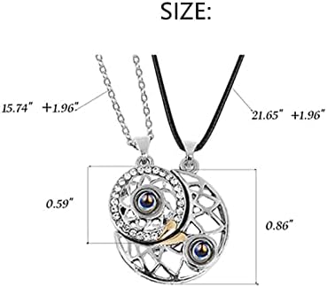 COLORFUL BLING 2Pcs Love Heart Matching Pendant Necklace Set 100 Languages I Love You Sun and Moon for Him and Her Couple Best Friends Promise Projection Jewelry-Black Moon - Image 4
