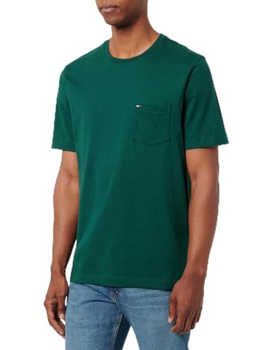 Tommy Hilfiger Camisetas de Manga Corta Hombre Essential con Bolsillo en el Pecho, Verde (Ornamental Green), M