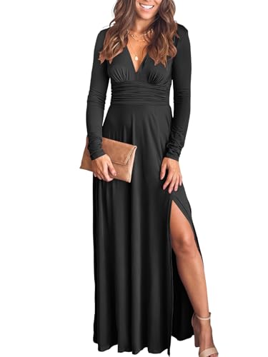 ANRABESS Women Deep V Neck Long Sleeve Slit 2025 Fall Elegant Formal Wedding...