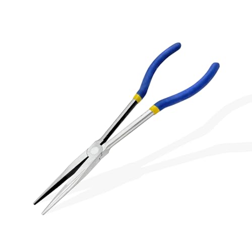 Image of 11 Inch(28cm) Long Reach Long Nose Pliers | Designed for Mechanics, Technicians, and Contractors | Work with Delicate or Difficult-to-Reach Pieces | Milled-Jaws | Steel inchNeedle Nose (Blue)