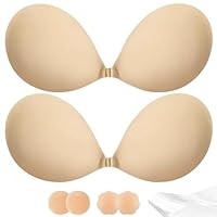 CIRLOSO Sticky Bra Push Up - Strapless Adhesive Bras,Invisible Backless Bra,Lift Support for Women Fit C Cup (2 Pair)