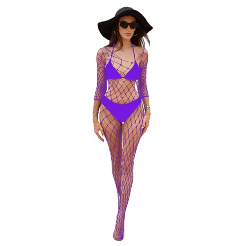 Pyasuye Frauen Sehen Durch Mesh BodyStocks Dessous Langhärme Nickless Overall Strumpfhosen Exotische Babydolls Unterwäsche Mesh Strumpfhosen...