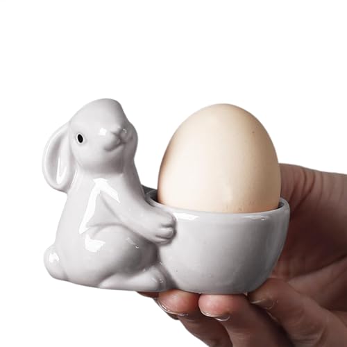 Hueveras para huevos cocidos, soporte para huevos cocidos, soporte de huevos de conejo creativo de cerámica | Decoración linda y sencilla de soporte de huevos de conejo de Pascua, para huevo cocido