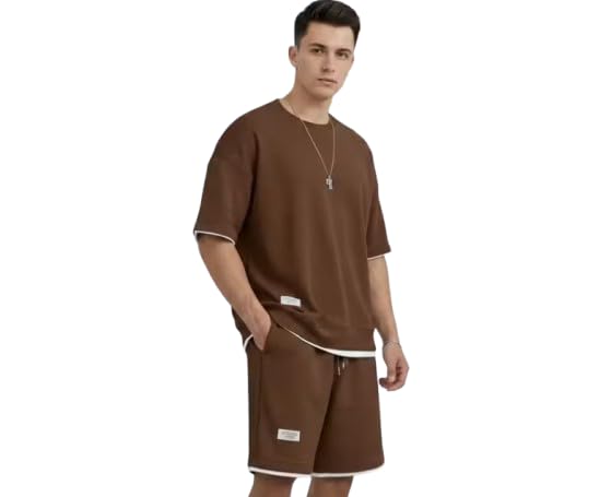 Men's Premium Oversized Co-Ord Set Relaxed Fit Half Sleeve T-Shirt and Shorts Combo Casual Streetwear Summer Lounge Wear Trendy Daily Outfit for Men-picture-44