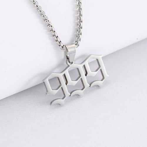 Custom 999Stainless Steel Necklace, Hiphop Punk Rock Pendant Titanium Jewelry, Numerology Gift for Women & Men3