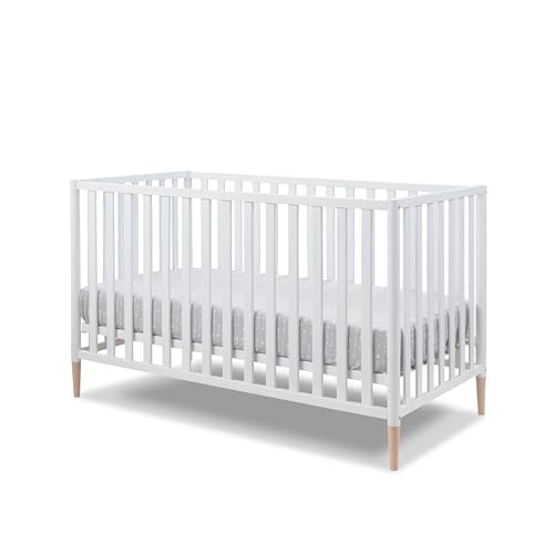 Sorelle Furniture Mia 3-in-1 Convertible Crib, Baby Crib to Toddler Bed, Sustainable Beech Wood, Non-Toxic Finish, Simplistic Nursery Furniture - White/Natural