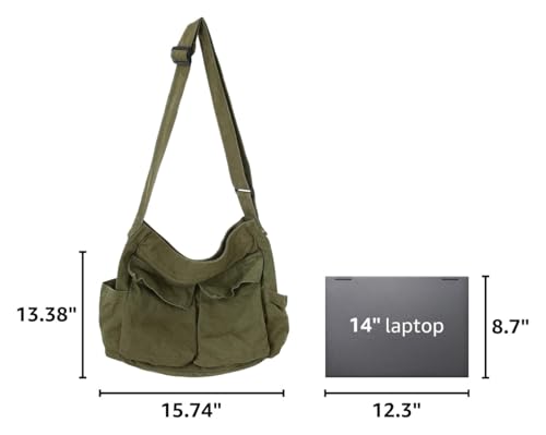 Bolso bandolera de lona grande unisex con bolsillos múltiples miniatura 3