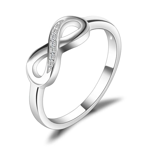 Image of JewelryPalace 14k White Yellow Rose Gold Plated 925 Sterling Silver Rings for Women, Cubic Zirconia Promise Rings for Her, Stackable Wedding Bands Rings for Women Infinity Forever Love Knot Ring