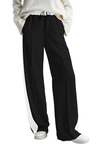 Wide Leg Sweatpants Women High Rise Color Block Sweat Pants 2025 Teen Girl Baggy Jogger Sweatpant with Pockets