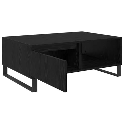 Tonture Couchtisch Schwarz Eichen-Optik 90x60x35cm, Holzwerkstoff, mit Schublade, 2 Staufächer, Modernes Design für Wohnzimmer, Industrial Stil – Bild 6