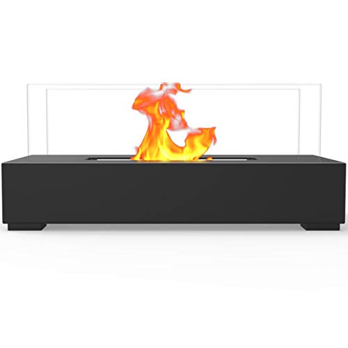 Regal Flame Utopia Ventless Indoor Outdoor Fire Pit Tabletop Portable Fire Bowl Pot Bio Ethanol Fireplace in Black - Realistic Clean Burning Like Gel Fireplaces, or Propane Firepits