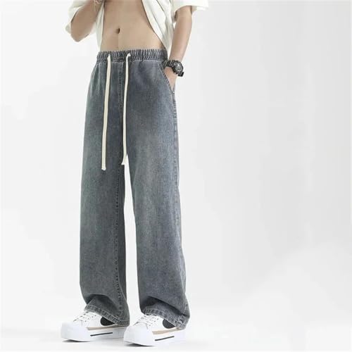 Men's Loose Jeans Wide Leg Drawstring Straight Vintage Wash Denim Pants Streetwear Trousers4