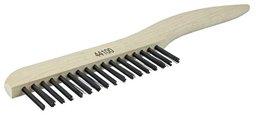 Image of Weiler 44100 0.012 inch Wire Size, 5 inch Brush Length, 10 inch X 3 /8 inch Block Size, 1 X 17 No. Of Rows, Steel Bristles, Hardwood Block, Shoe Handle Scratch, Made in the USA