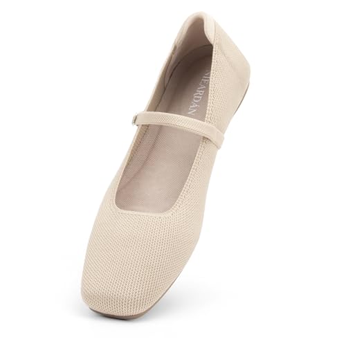 Women's Ballet Flats Square Toe Slip On Shoes Knit Dress Mary Jan...