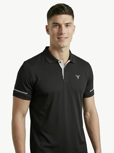 Image of TECHNOSPORT Men's Solid Slim Fit Polo Collar T-Shirt TECHNOCOOL+ Half Sleeve Button Polyester for Gym Running Workout UPF50+ Anti Odour