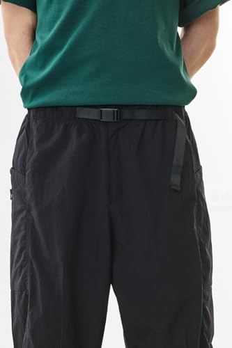 Image of SNITCH Men Cargo Pants | Relaxed Fit with Elastic Waistband & Adjustable Belt | 100% Nylon Material & Multiple Utility Pockets for Casual & Street Wear