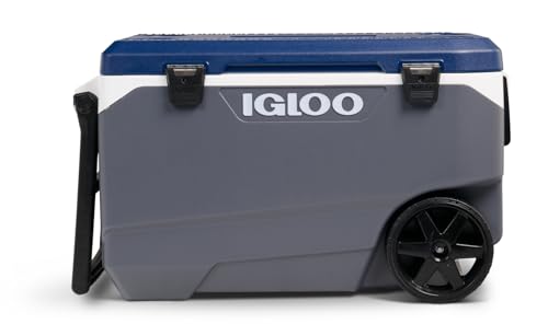 Igloo Maxcold 90 QT Cooler, Insulated Cooler Chest with Soft Ride Wheels, Leak-Proof Outdoor Hard Cooler, 5-Day Ice Retention, 134 Can Capacity