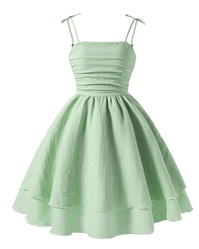 Girls Spaghetti Strap Smocked Dress Tween Sundress Tiered Flowy Cute Dresses for Girls Princess Hawaiian 8-12Years