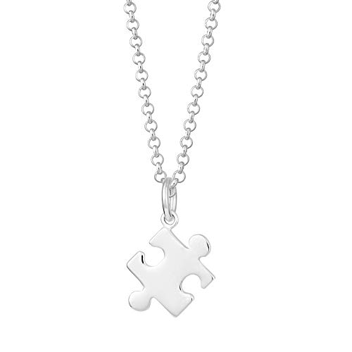 Lily Charmed - Collar con colgante de rompecabezas de plata de ley 925 con cadena de 45,7 cm o plata chapada en oro de 18 quilates, Plata esterlina Cover