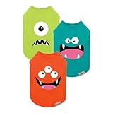 Fitwarm 3 Pack Monster Dog Shirt, Lightweight Funny Dog Tshirt, Dog Clothes for Small Dogs Boy Girl, Pet Outfit, Orange, Green, Teal, Medium
