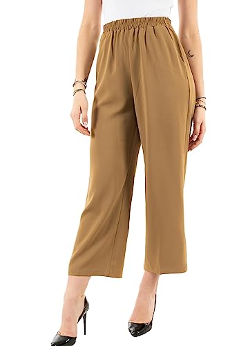 Grace & Mila Pantalon Droit Large Taille élastiquée Ivoire Taupe Ref: Ivoire_11907-3 Taille U
