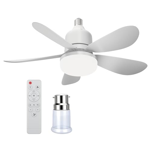 Vulaop 52CM Ventilateur de Plafond avec Lumière et Télécommande, Plafonnier Ventilateur LED E27 Réglable 3 Vitesses & 3 Couleurs, Silencieux Luminaire...