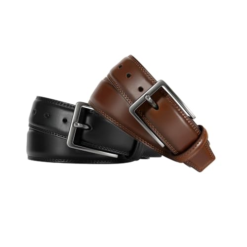 Men's Leather Dress Belt 2Pack, Handmade, Genuine Leather, Fashion & Classic Designs for Work Business and Casual3