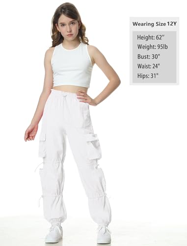Image of EXARUS Girls Parachute Pants Cargo Hip Hop Wide Leg Baggy Y2K Teen | Tween Casual School Dance Streetwear with Pockets Elastic Waist Youth Junior Kids Bottoms Hiking 8-14Y