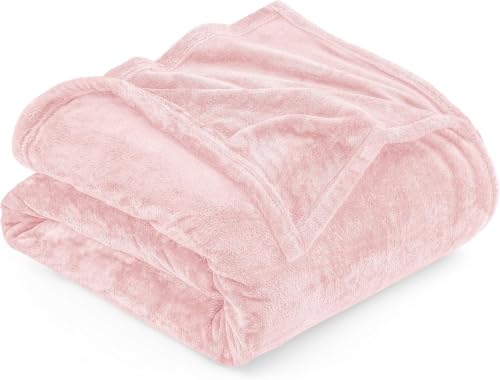 Image of SANMARINO Premium Solid Flannel Blanket for Single Bed | Super Soft Touch Plush Fleece Blanket | All Season Lightweight Yet Cozy Blanket for Bed,Sofa,Couch, Travel & Camping | 152 x228 cm (Pink)