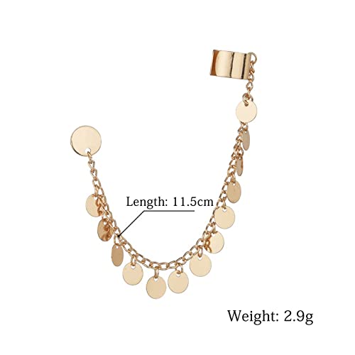 Yheakne Boho Sequin Coin Cuff Chain Earrings Gold Long Chain Cartilage Earrings Tiny Disc Ear Cuff Chain Earrings Vintage Helix Lobe Chain Earrings Jewelry For Women And Girls #TOP3