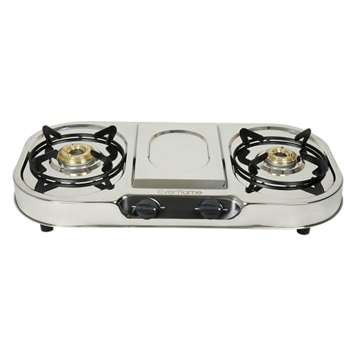 Image of Everflame Swift 2 Burner Gas Stove | Stainless Steel Body | Brass Burners | Gas Saver Technology | Manual Ignition | | Nylon Knobs | 360 Nozzle | 2 Years Manufacturer Warranty