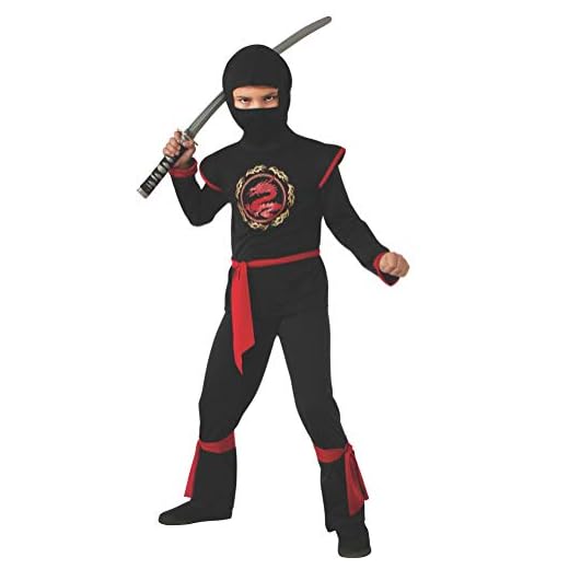 Disfraz de Ninja Dragón para niño, negro y rojo, infantil 5-7 años (Rubie's 887057-M)