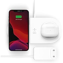 Cargador Inalambrico Belkin Carrefour Belkin Cargador Inalámbrico Doble (Base de Carga Inalámbrica Doble de 15 W, Carga Rápida simultánea para 2 Dispositivos, iPhone, AirPods, Galaxy, Pixel y Otros), Blanco