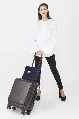 Image of BlueHills Premium Soft Travel Blanket Pillow Airplane Blanket Packed in Soft Bag Pillowcase with Hand Luggage Belt and Backpack Clip, Compact Pack Large Blanket for Any Travel (Navy Blue T002)